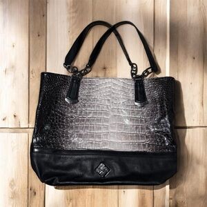 Elegant Black and Gray Crocodile Pattern Tote Bag